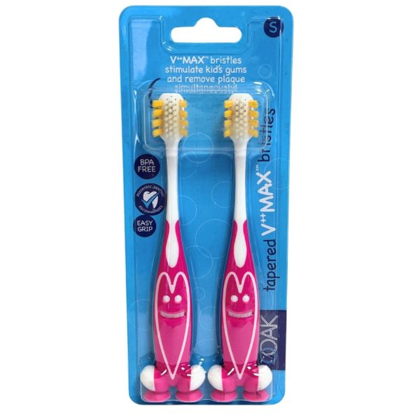 Two Pack V Max Kids Toothbrushes with Pink Smile Design