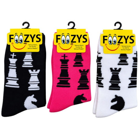 FOOZYS Crew Socks Assorted Colors with Chess Design Size 9-11