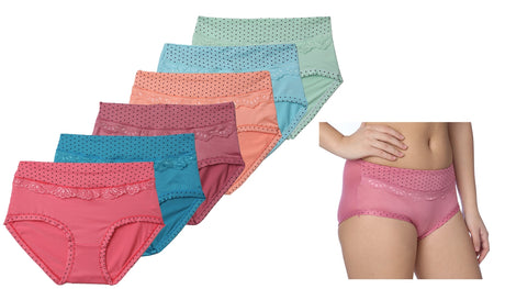 Women's Microfiber Brief Cut Panties - Dot Print w/ Lace Trim - Plus Sizes 8-10