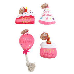 Dog Toy Plush Squeaker Happy Birthday Pink 4 Assorted In Pdq #p34935
