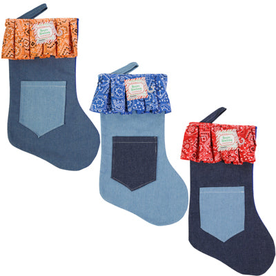Stocking 18in Denim W/pocket & Ruffle Bandana Cuff 3ast
