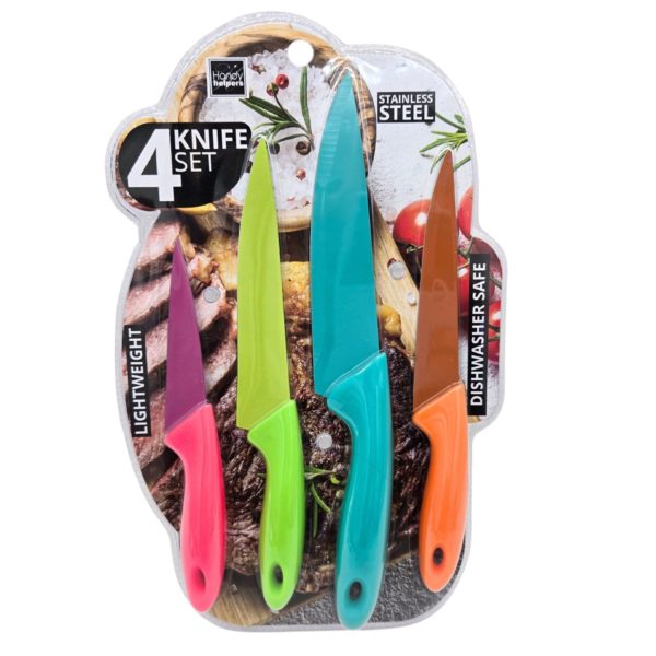 4 Piece Pastel Colorful Kitchen Knife Set