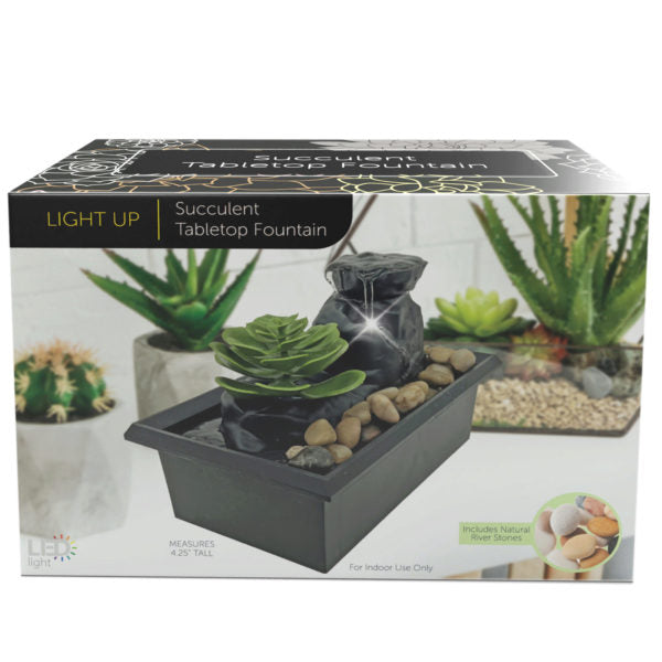 Battery-Operated LED Succulent Tabletop Fountain with Cobblestones