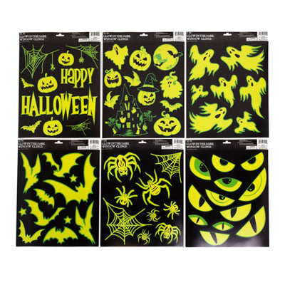 Window Cling Halloween Glow In The Dark 6ast 11.75 X 14.75in