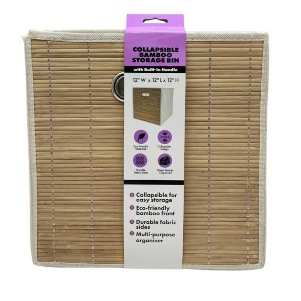 12" Foldable Bamboo Front Storage Bin with Handle