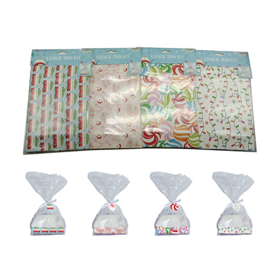 Cookie Tray Kit Christmas 2 Prntd Paper Trays/ 2 Cello Bags/ribbons/tags  4ast Prints  Xmas Pbh