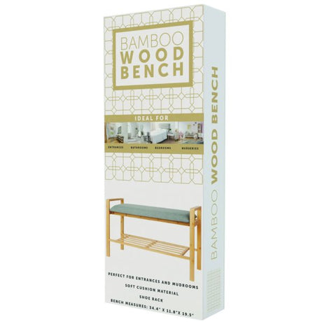 34" x 11.5" x  19.4" Wood Bamboo Bench with Organizing Shelf