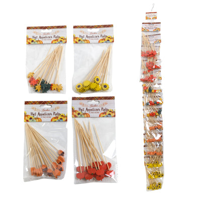 Appetizer Picks Harvest 4 Asst 12ct Bamboo 4.7in / Pbh Preloaded Mdsg Strip