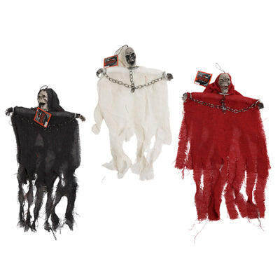 Ghostly Skeleton Hanging Decor W/neck & Arm Chains 18in 3ast Burlap Shroud Colors