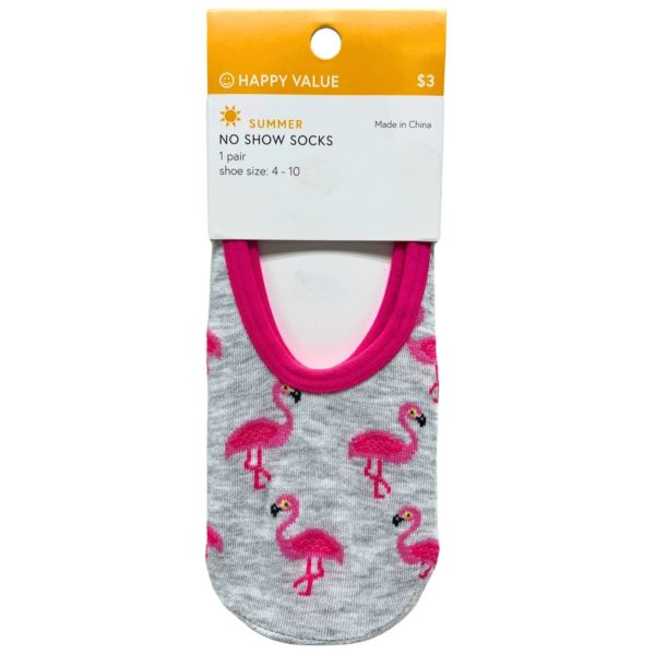 Happy Value Allover Flamingo No Show Socks in Sizes 4-10