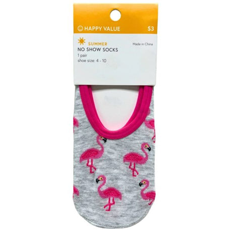 Happy Value Allover Flamingo No Show Socks in Sizes 4-10