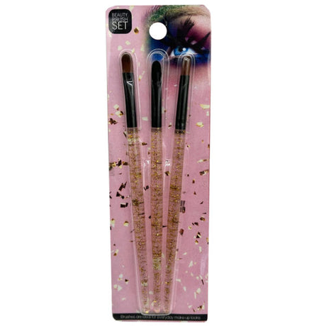 3 Pack Beauty Brush Set with Glitter Handles