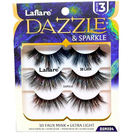 LaFlare Dazzle & Sparkle 3D Tinsel & Black 3 Pack Lashes