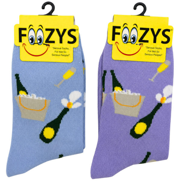 FOOZYS Crew Socks Assorted Blue & Purple with Champagne Design Size 9-11