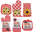 Bbq Print Textile Asst Potholder 2pk/dish Towel/12in Oven Mitt/ 2 Prints Ht/ Jhook