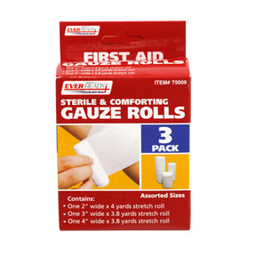 Gauze Rolls 3pack Assorted Sizes Sterile 1-2x4,1-3x3.8,1-4x3.8 Everready Boxed Peggable