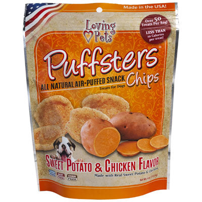 Dog Treats Puffsters Chips Sweet Potato & Chicken 4 Oz Made In Usa