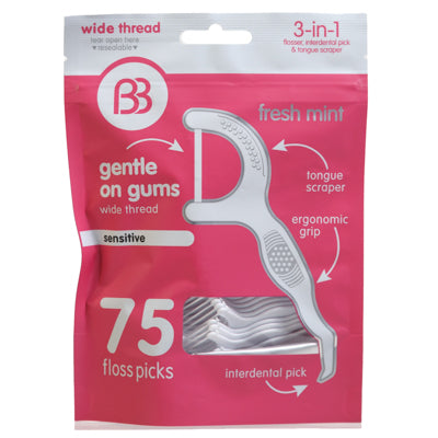 Dental Floss Picks 75ct Sensitive Brush Buddies