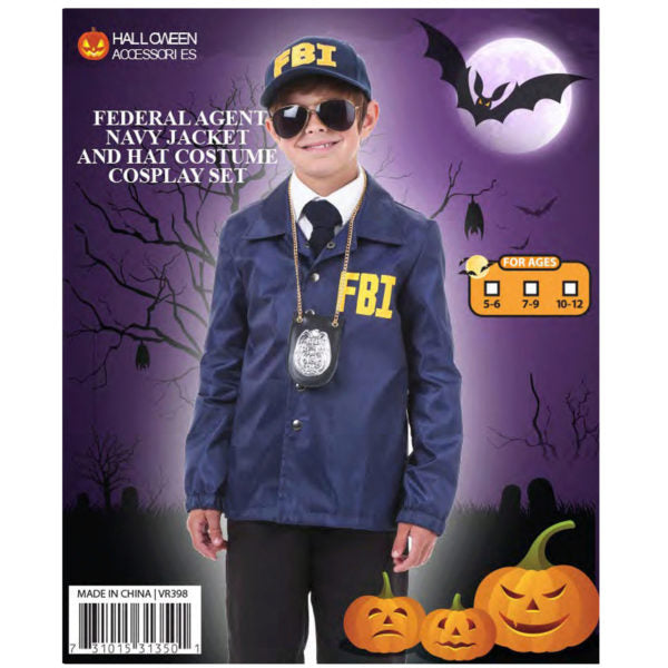 Kid's Federal Agent Navy Jacket and Hat Costume Cosplay Set