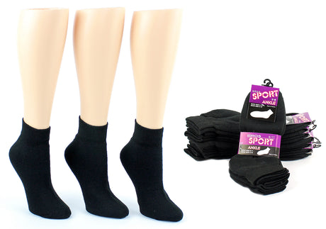 Women's Athletic Ankle Socks - Black - Size 9-11