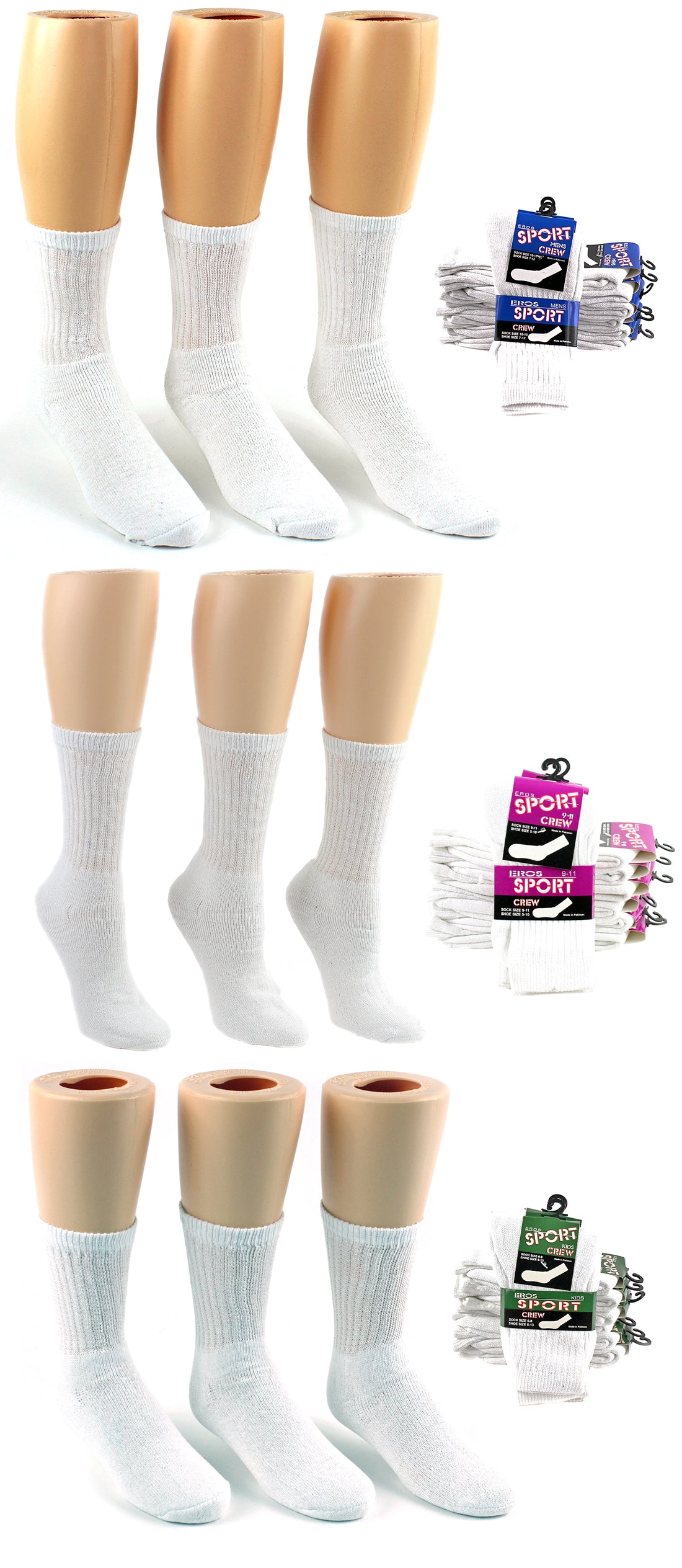 Athletic Crew Socks Family Combo - White - Sizes 6-8