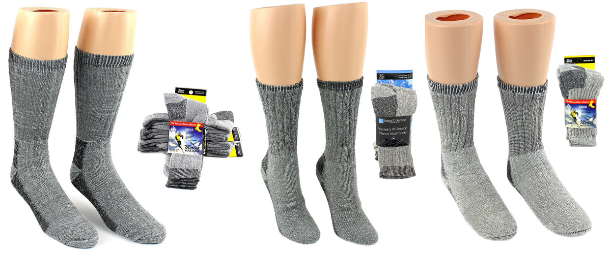 Thermal Merino Wool Crew Socks for the Family - 2-Pair Pack 