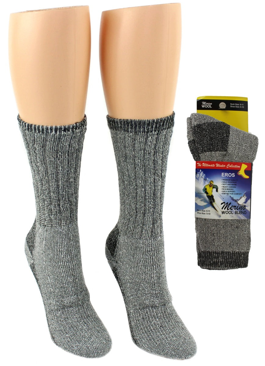 Women's Thermal Merino Wool Crew Socks - Size 9-11
