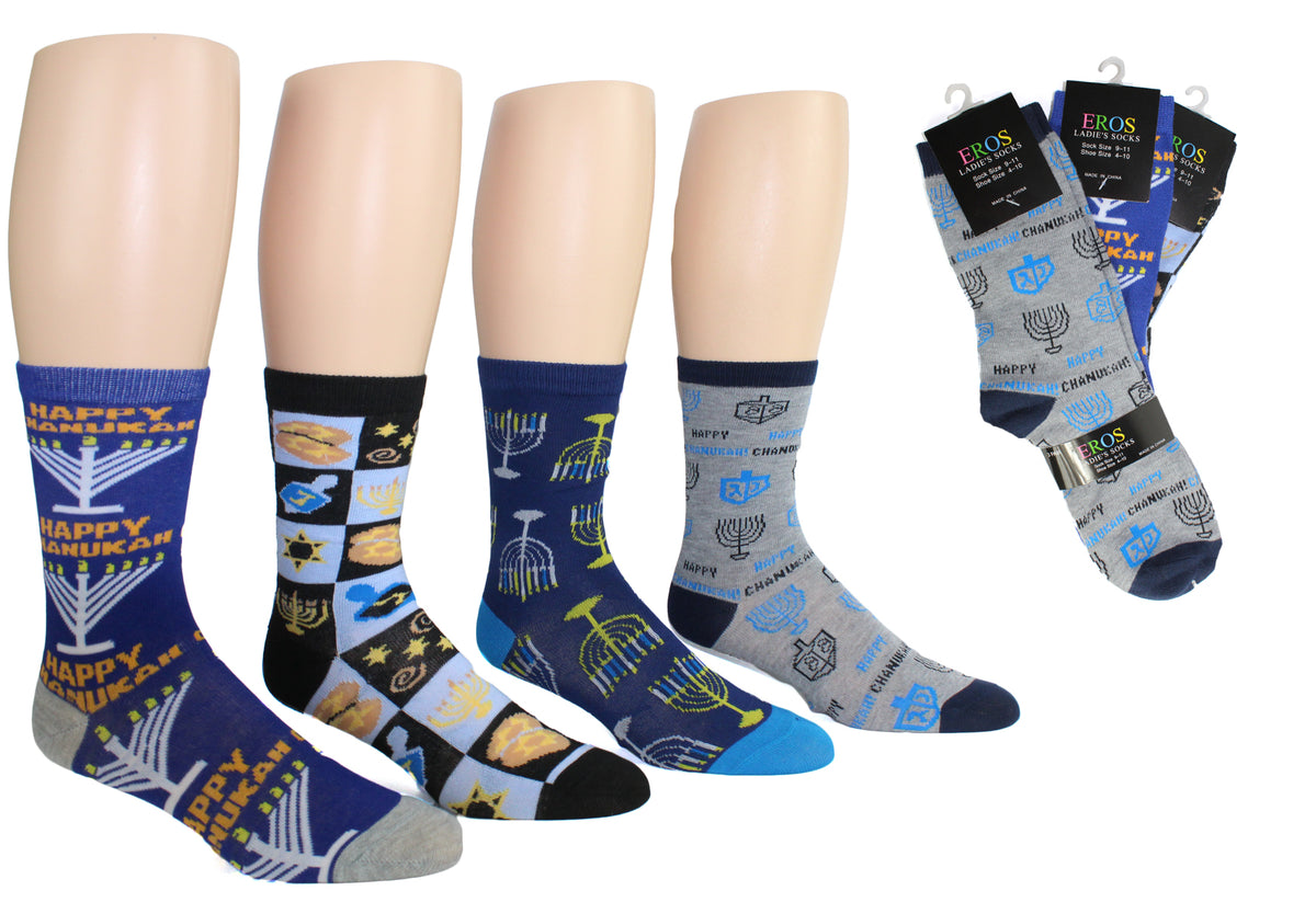 Women's Novelty Crew Socks - Hanukkah Prints - Size 9-11