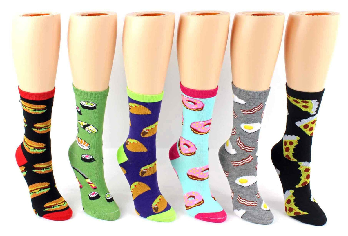 Women's Novelty Crew Socks - Food Prints - Size 9-11