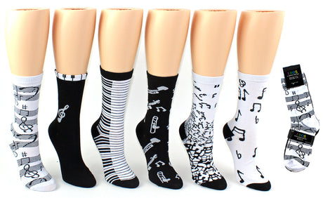 Women's Novelty Crew Socks - Music Prints - Size 9-11