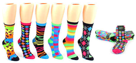 Women's Novelty Crew Socks - Neon Prints - Size 9-11 