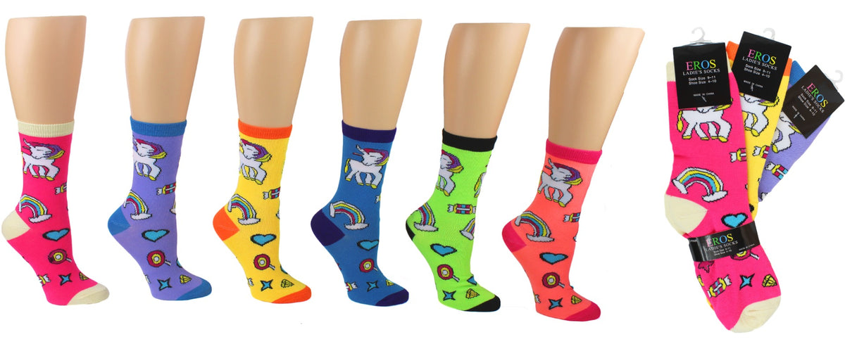 Women's Novelty Crew Socks - Unicorn Prints - Size 9-11