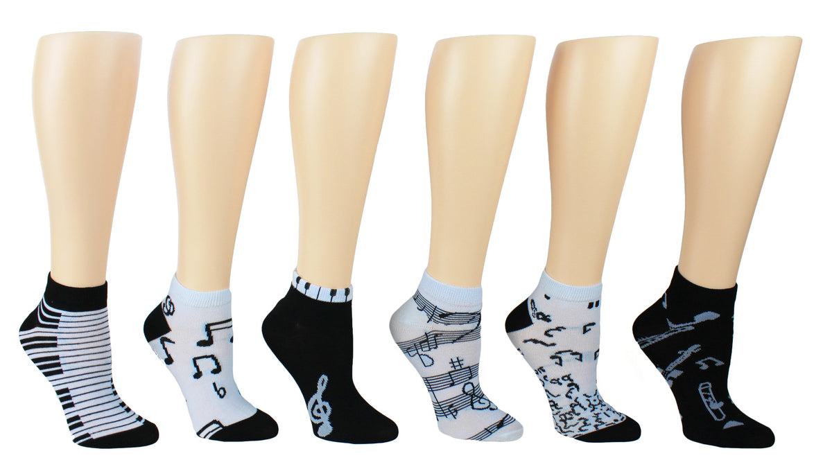 Women's Low Cut Novelty Socks - Music Print - Size 9-11