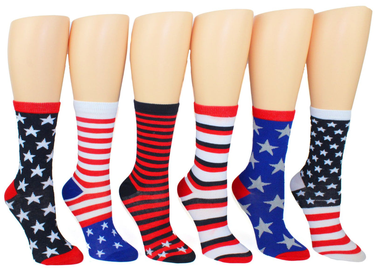 Women's Novelty Crew Socks - American Flag Prints - Size 9-11