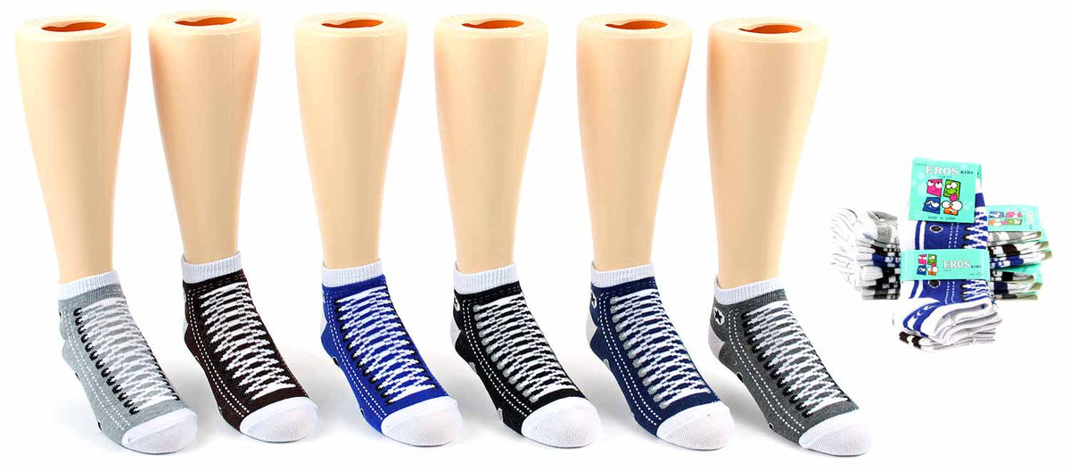 Boy's Low Cut Novelty Socks - Sneaker Print - Size 6-8