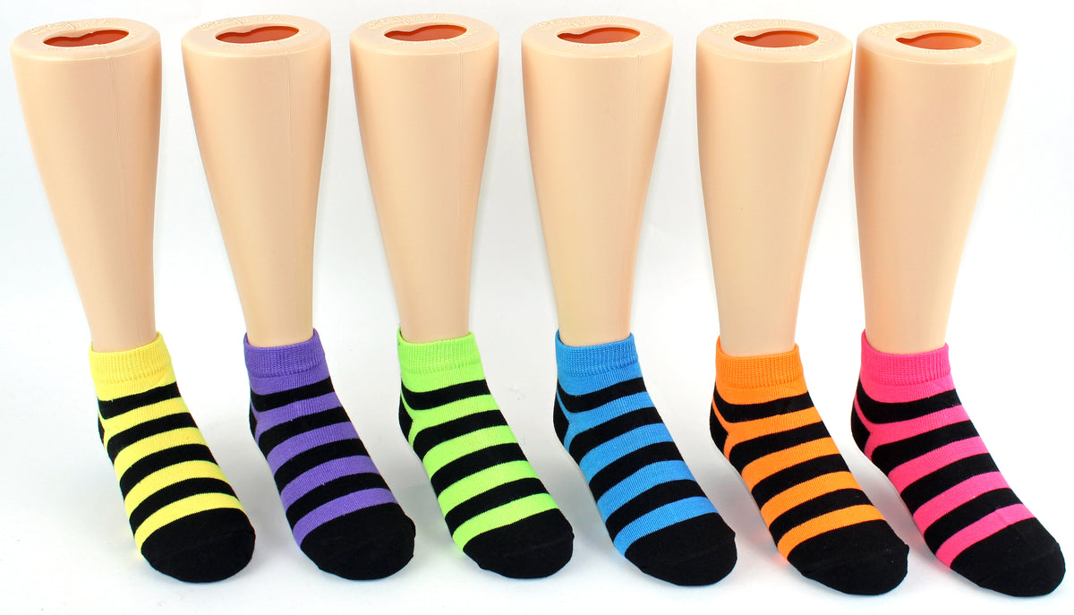 Girl's Low Cut Novelty Socks - Striped Print - Size 6-8