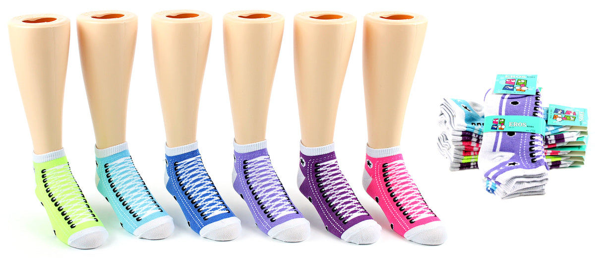 Girl's Low Cut Novelty Socks - Sneaker Print - Size 4-6