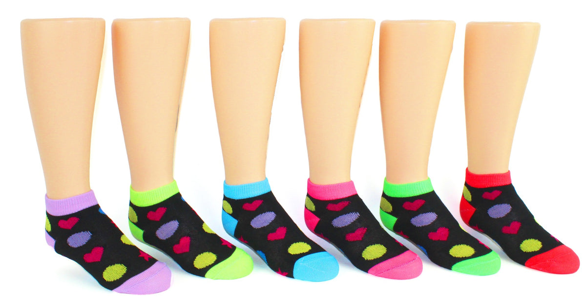 Boy's & Girl's Low Cut Novelty Socks - Heart Print - Size 6-8