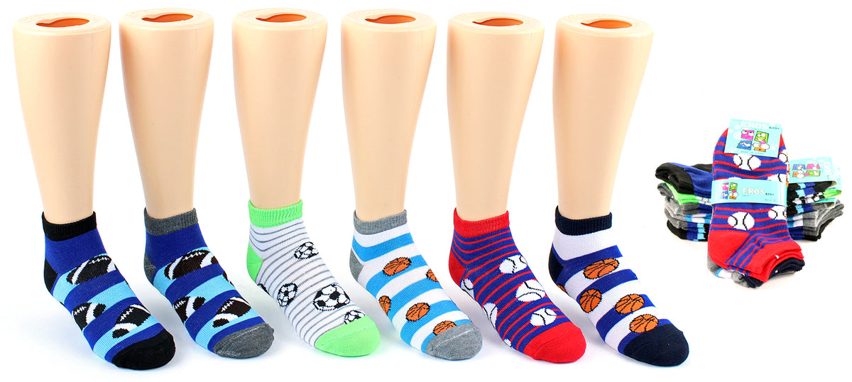 Boy's Low Cut Novelty Socks - Sport Print - Size 4-6