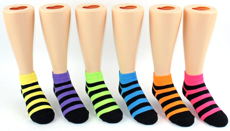 Girl's Low Cut Novelty Socks - Striped Print - Size 2-4
