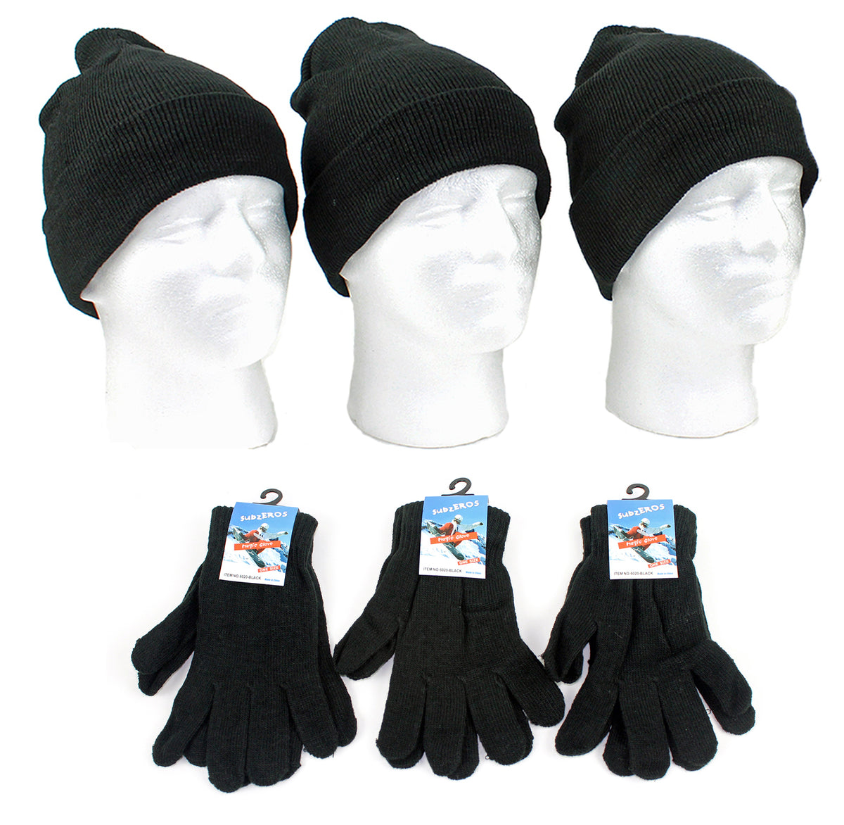 Adult Beanie Knit Hats and Magic Gloves Combo Packs