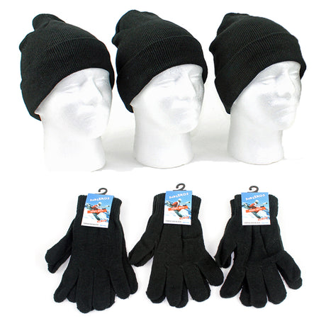 Adult Cuffed Knit Hats and Magic Gloves Combo Packs