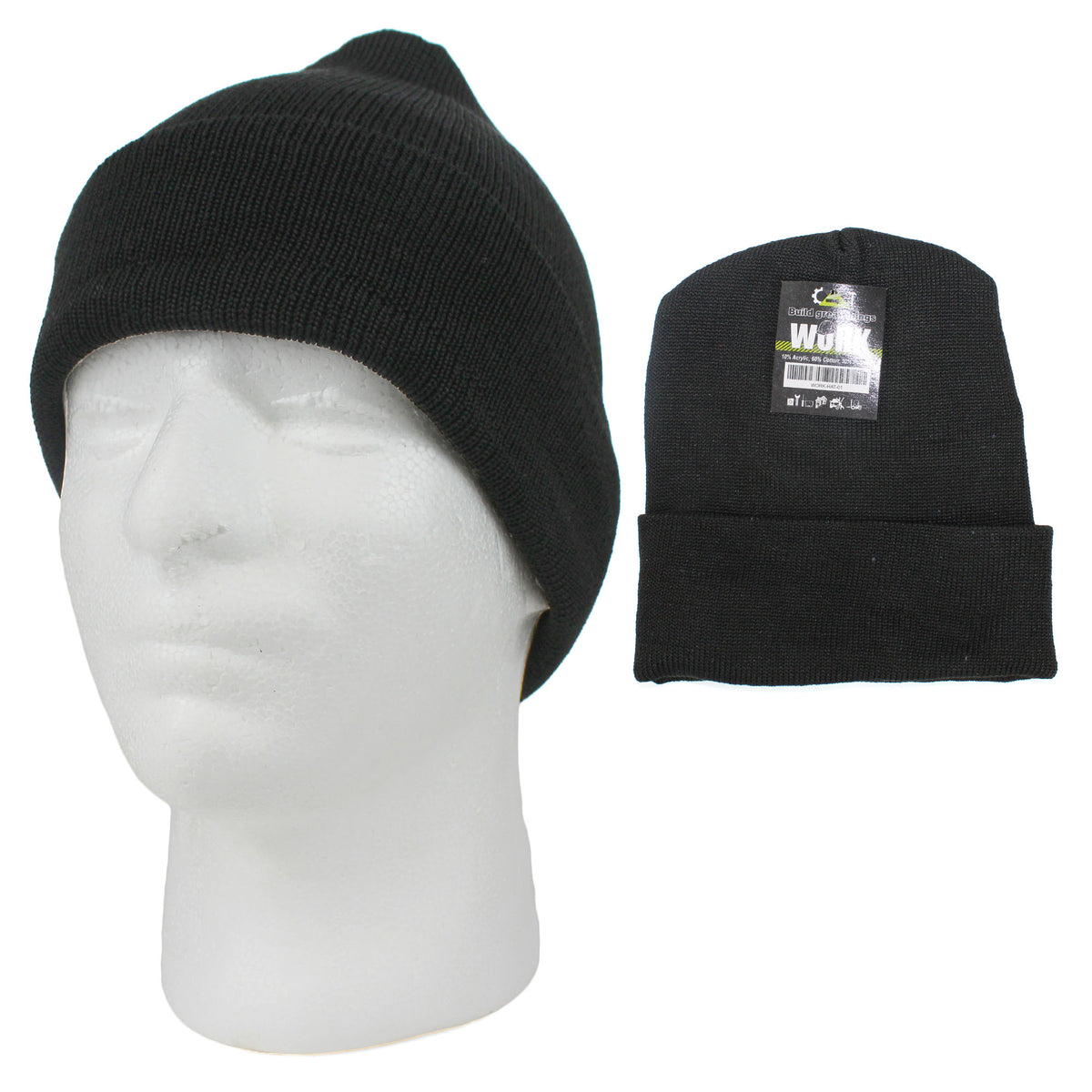 Children's Tight Knit Cuffed Winter Hats - Black