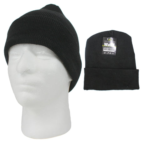 Children's Tight Knit Cuffed Winter Hats - Black