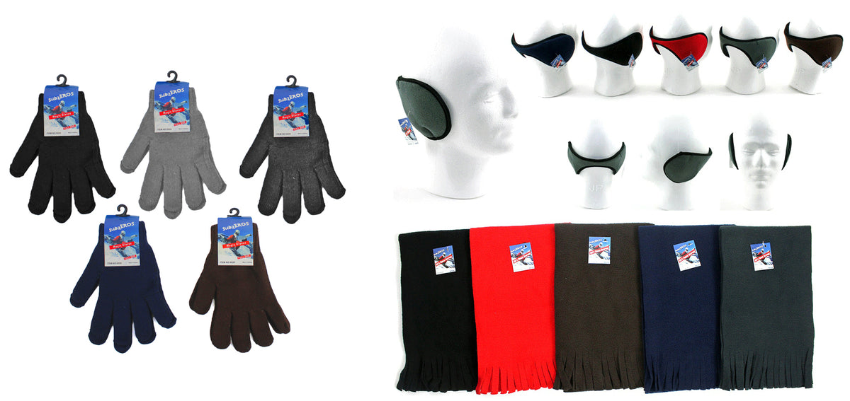 Adult Magic Gloves, Adult Ear Wraps, & Adult Solid Color Fleece Scarves
