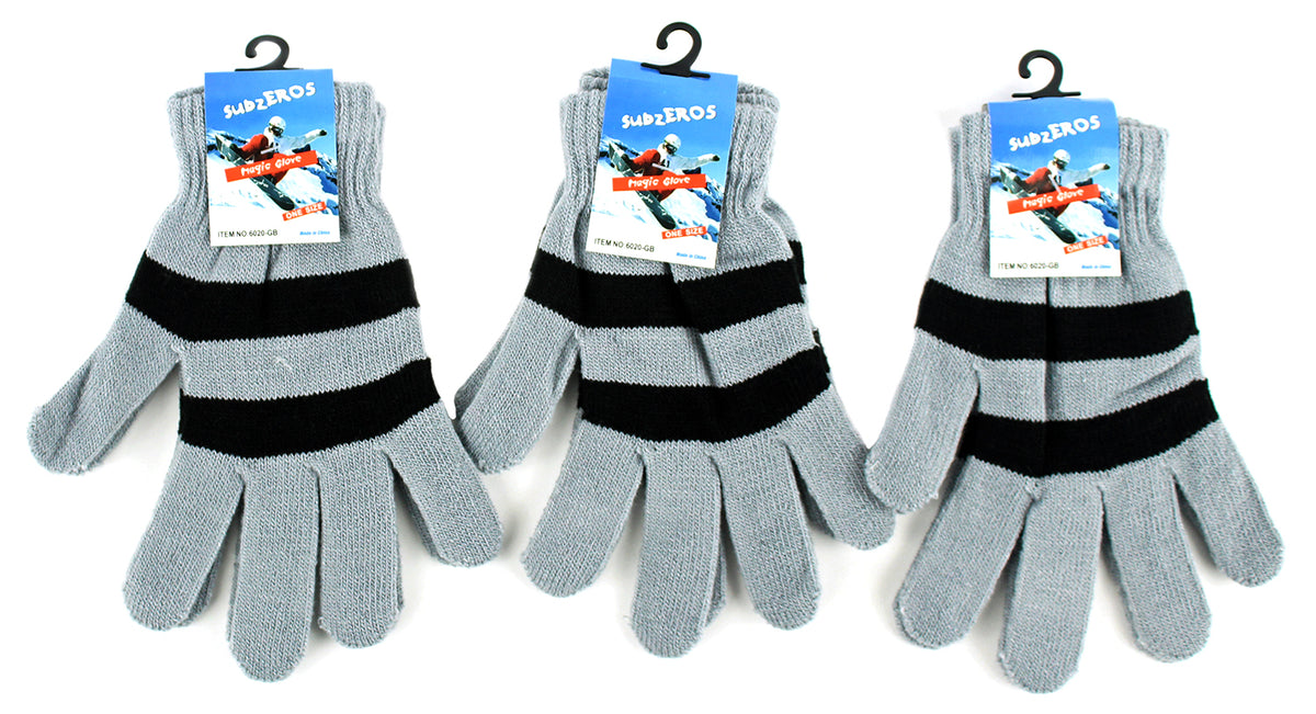 Adult Stretch Knit Winter Gloves - Blue/White & Gray/Black