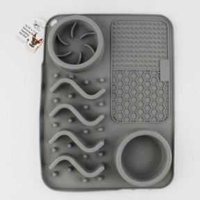 Silicone Slow Feeding Pet Mat with Built-in Bowls and Textured Lick Pads