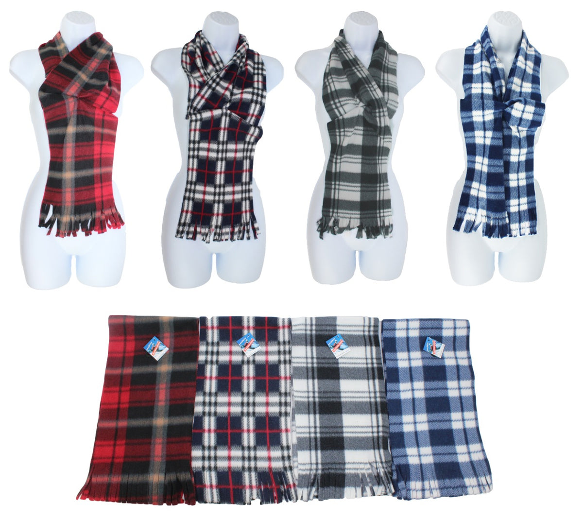 Fleece Scarves - Checkered Pattern - 60" x 8"