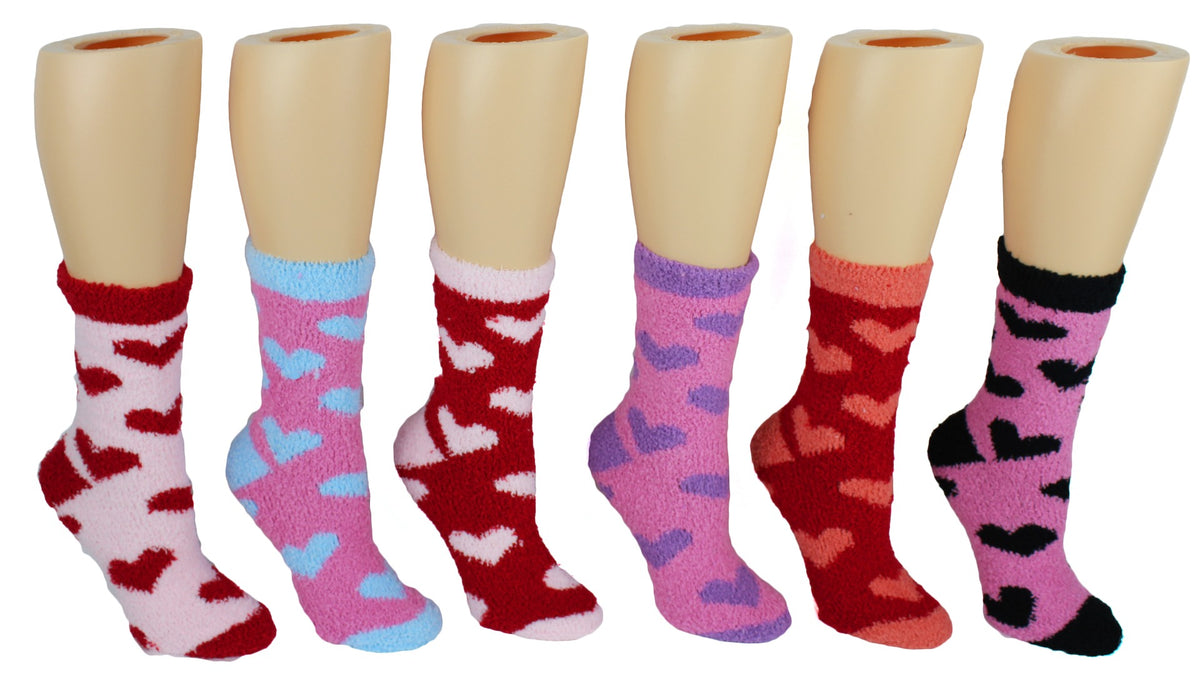 Women's Premium Fuzzy Crew Socks - Valentine's Day Heart Prints  - Size 9-11