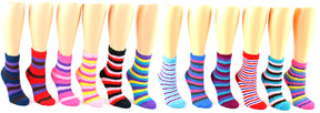 Women's Premium Fuzzy Crew Socks - Striped Print - Size 9-11